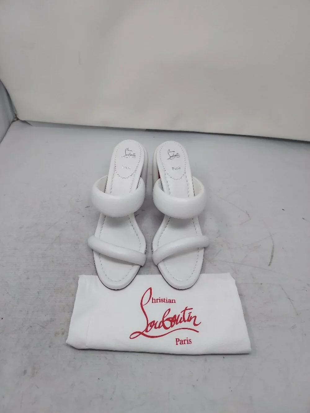 CHRISTIAN LOUBOUTIN White Inflama Sab Black Block Heel Sandal - Picture 6 of 13